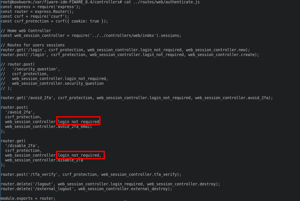 Code with unauthenticated routes