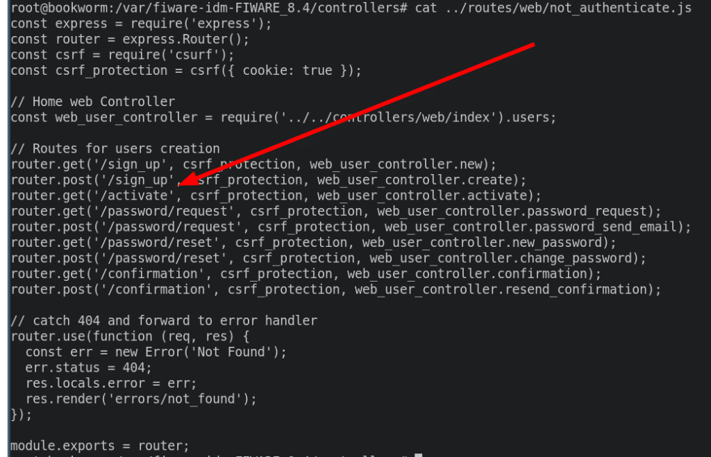 Code that shows the unauthenticated activate-route 