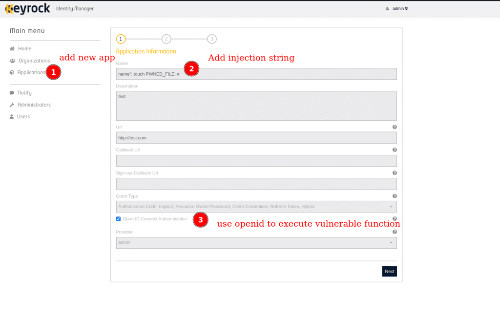 Screenshot shows steps to the command injection 